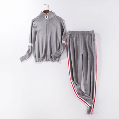Women Tracksuit 2020 Autumn Casual Turtleneck Knit Sportwear Long Sleeve 2 Piece Pants Sets Stripe Knitting Suits Women