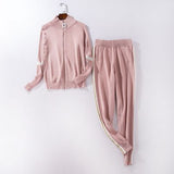 Women Tracksuit 2020 Autumn Casual Turtleneck Knit Sportwear Long Sleeve 2 Piece Pants Sets Stripe Knitting Suits Women