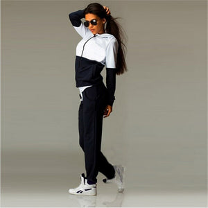 Women Femme Hooded Patchwork cotton Casual sportwear sporting track