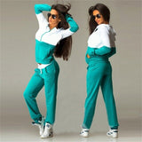 Women Femme Hooded Patchwork cotton Casual sportwear sporting track