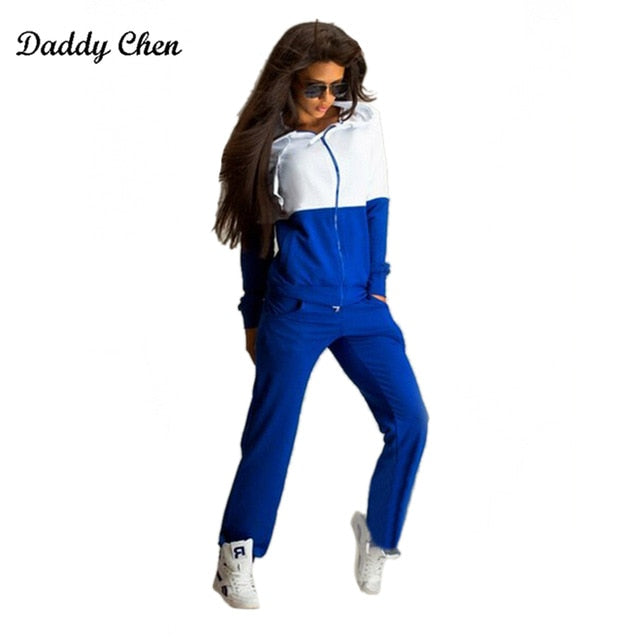 Women Femme Hooded Patchwork cotton Casual sportwear sporting track