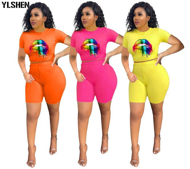 Women Summer Tracksuit Print Sportwear Casual Short Sleeve Tracksuit T