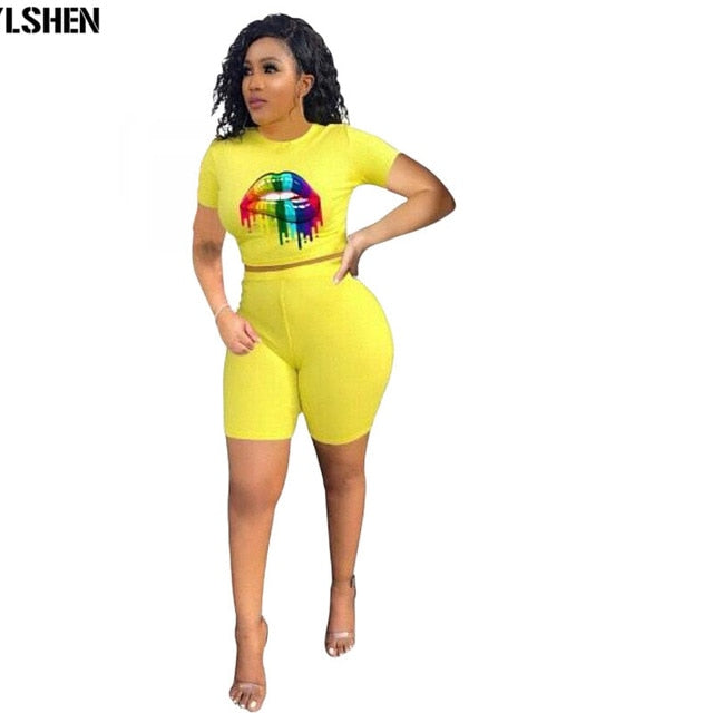 Women Summer Tracksuit Print Sportwear Casual Short Sleeve Tracksuit T