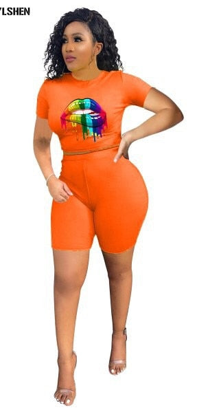 Women Summer Tracksuit Print Sportwear Casual Short Sleeve Tracksuit T