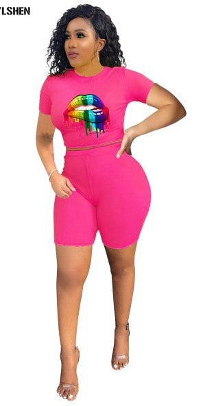 Women Summer Tracksuit Print Sportwear Casual Short Sleeve Tracksuit T